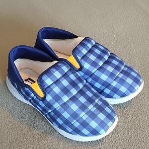 Lands' End Men's Ultralight Plaid Puffer Slippers Faux Shearling Comfort Size 12